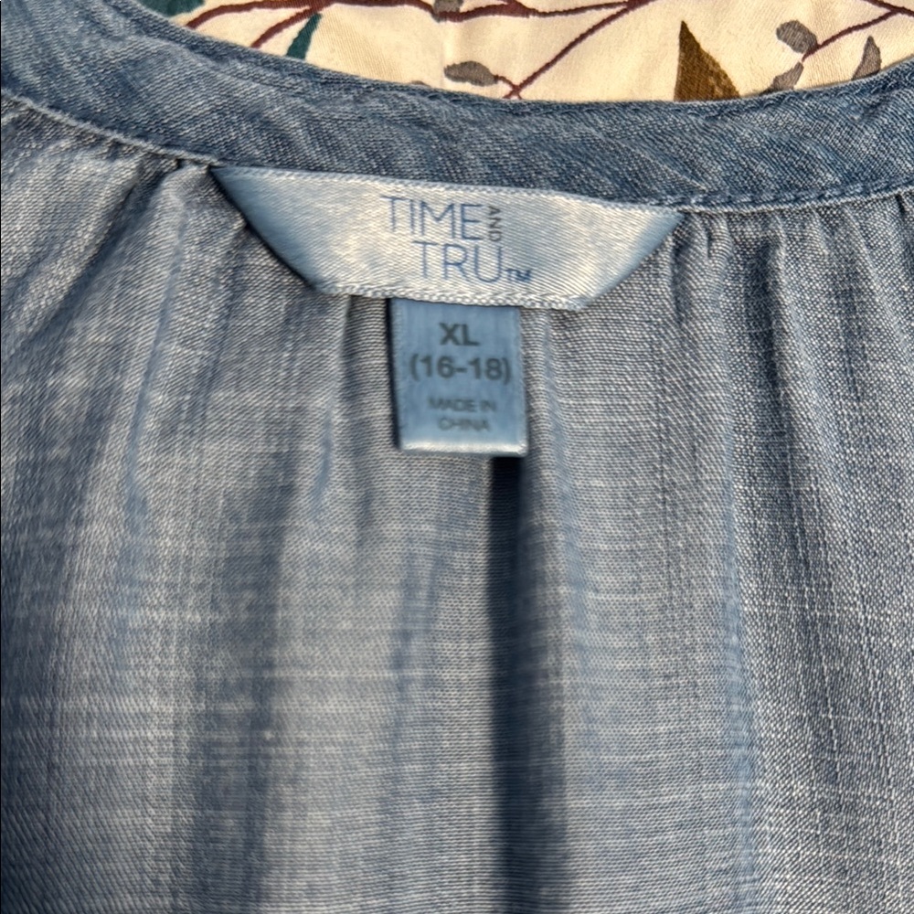 Time and Tru Denim Blue Ruffle Sleeve Blouse - Picture 2 of 7